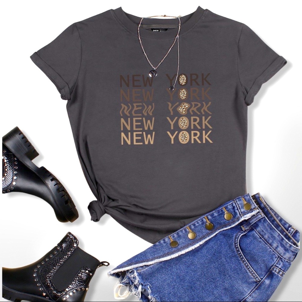 🆕 Leopard Lettered Tee - Gray, XL